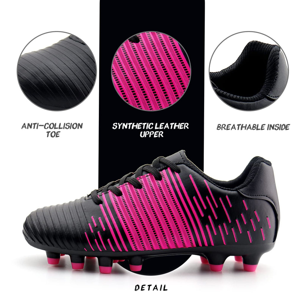 Boys Girls Soccer Cleats Size 2 Black/Fuchsia Athletic Shoes