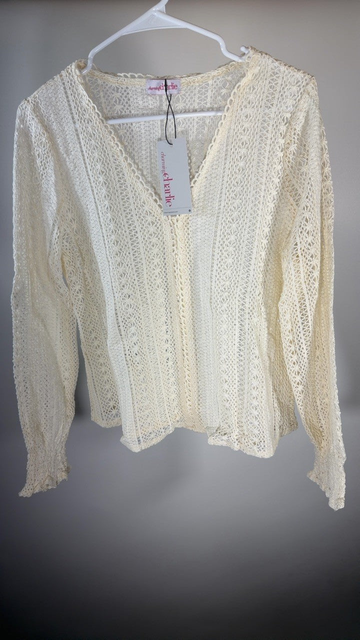 Lace V-Neck Long Sleeve Top
