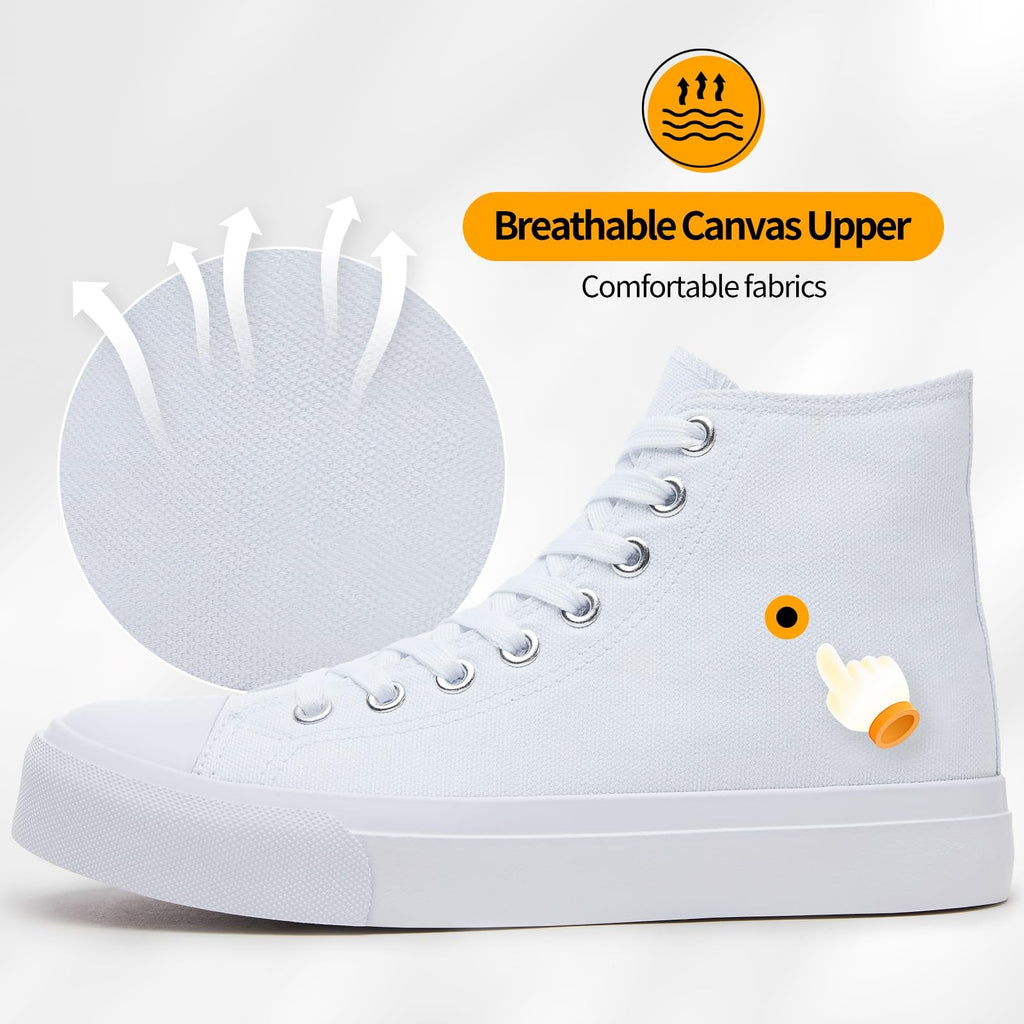 Womens Casual Tennis Walking Shoes High Top Canvas White 7.5