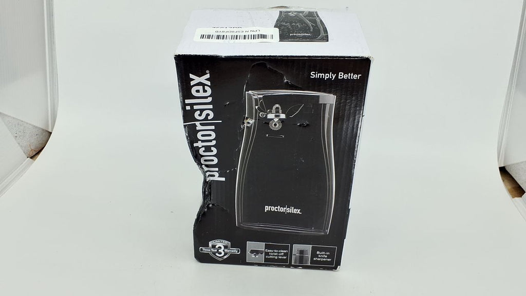 Proctor Silex Automatic Can Opener, Black, w/ Knife Sharpener & Cord Storage