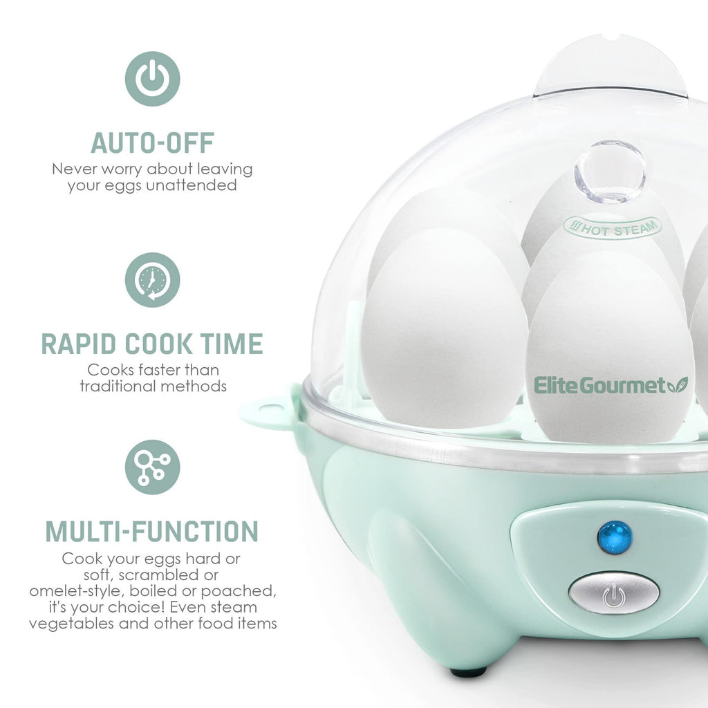 Elite Gourmet Electric Egg Cooker 7-Egg Poacher & Scrambler Mint