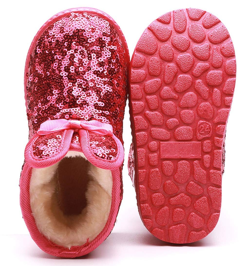 DADAWEN Boy's Girl's Warm Winter Sequin Waterpoof Snow Boots, 1.5M Little Kid
