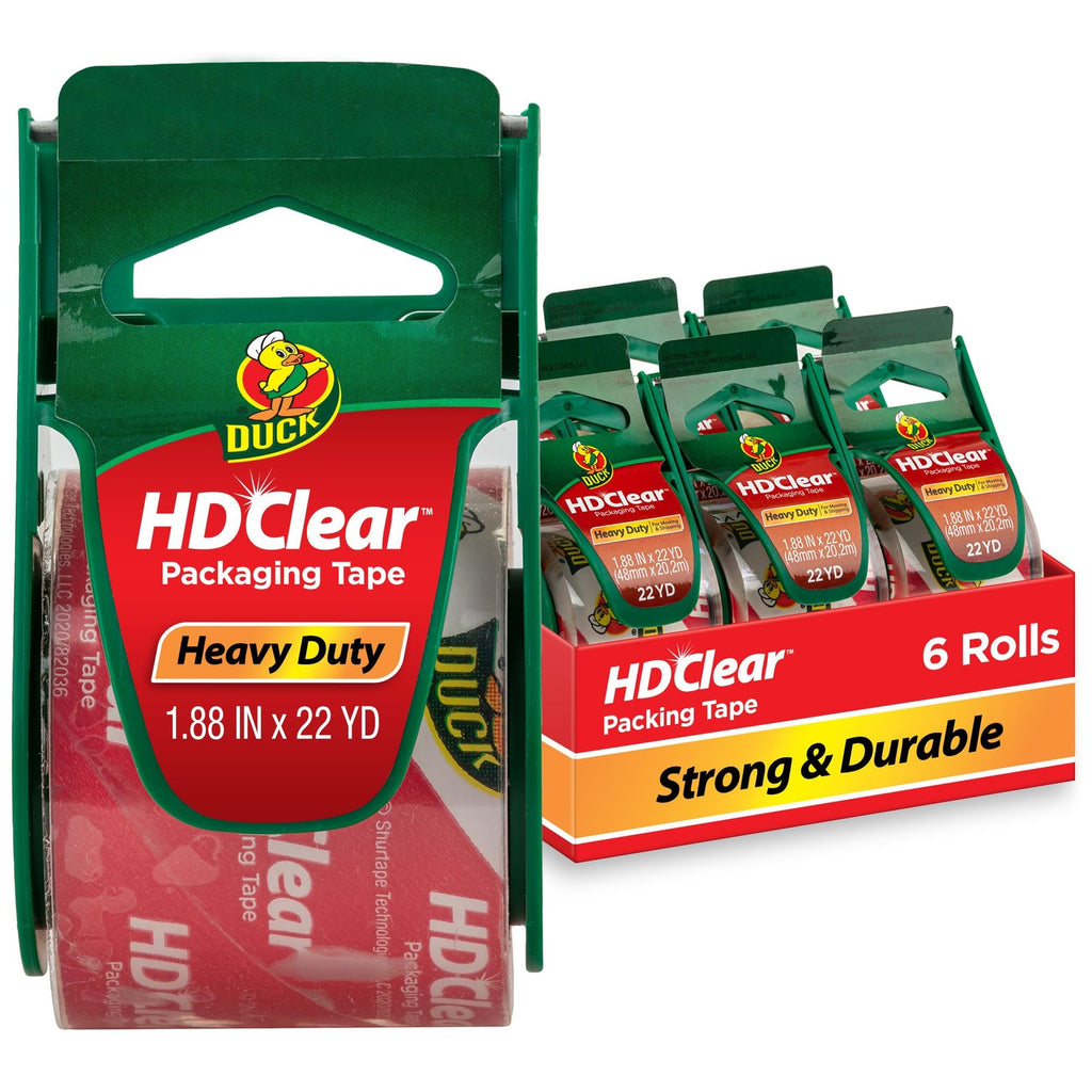 Duck Heavy Duty Clear Tape - 6 Rolls, 1.5 In. Core, Shipping & Moving