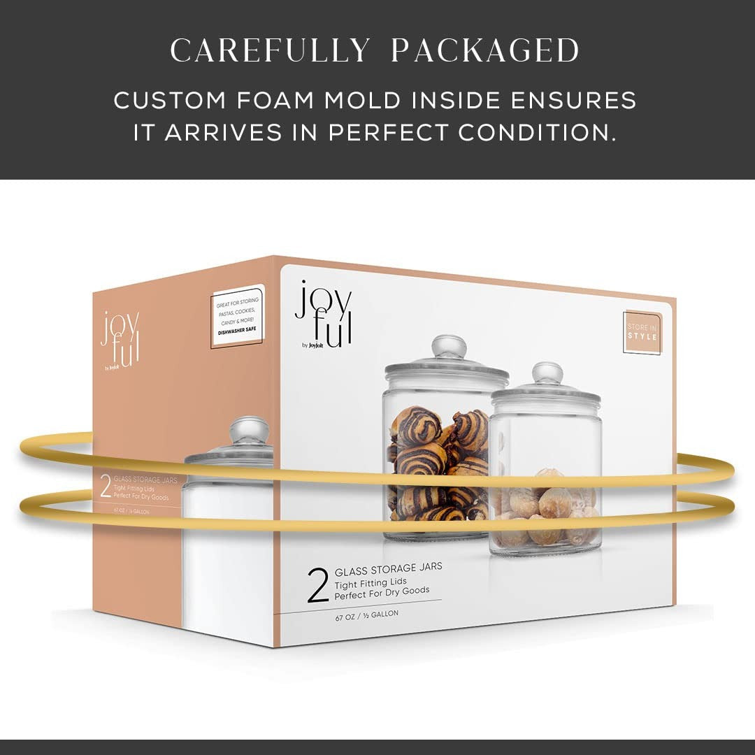 Airtight Glass Cookie Containers, 2 Large Jars, Decorative Canisters