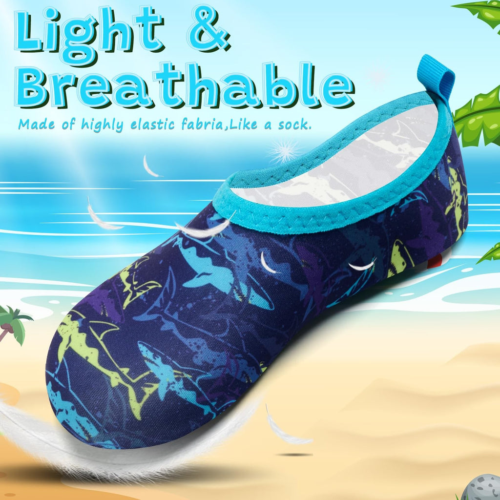VIFUUR Kids Aqua Socks Water Shoes Purple Yellow Fish Quick Dry 28/29