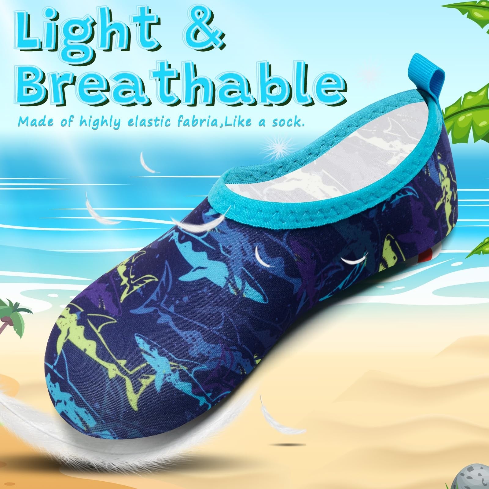 VIFUUR Kids Aqua Socks Water Shoes Purple Yellow Fish Quick Dry 28/29