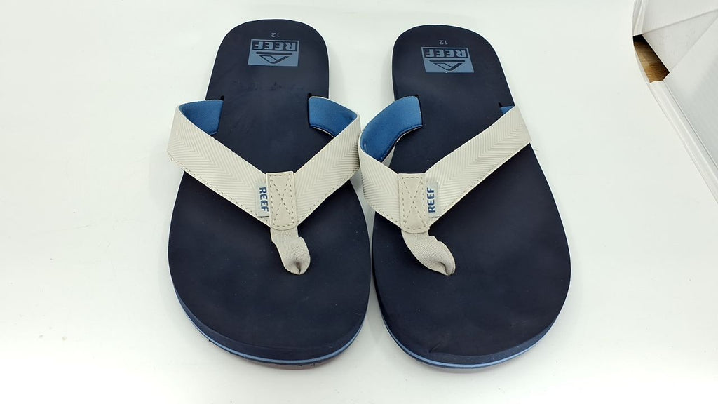 Reef Twinpin Mens Flip Flops 12 Grey/Navy Water Friendly Cushion Footbed