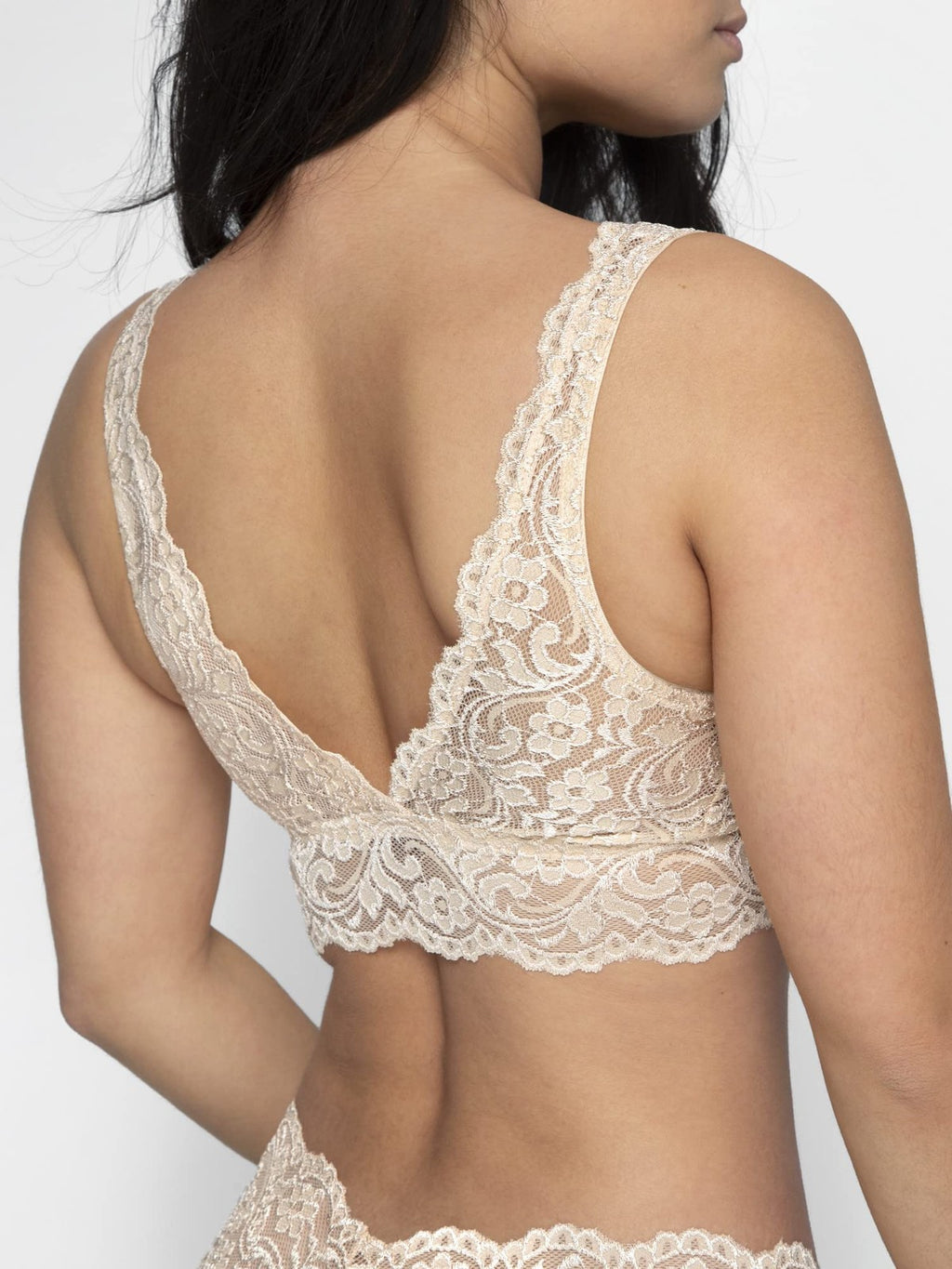 Signature Lace Wireless Bralette, Deep V, Medium, In the Buff Color