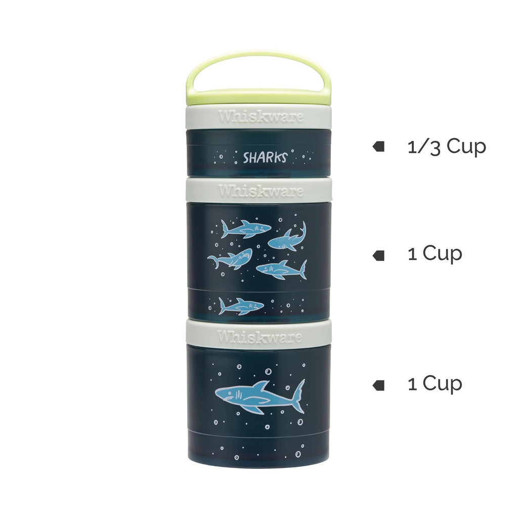 Whiskware Snack Cups Set, 3 Stackable, Travel-Friendly, Sharks