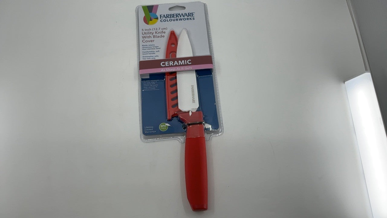 Farberware Ceramic 5-inch Utility Knife with Custom-Fit Blade Cover