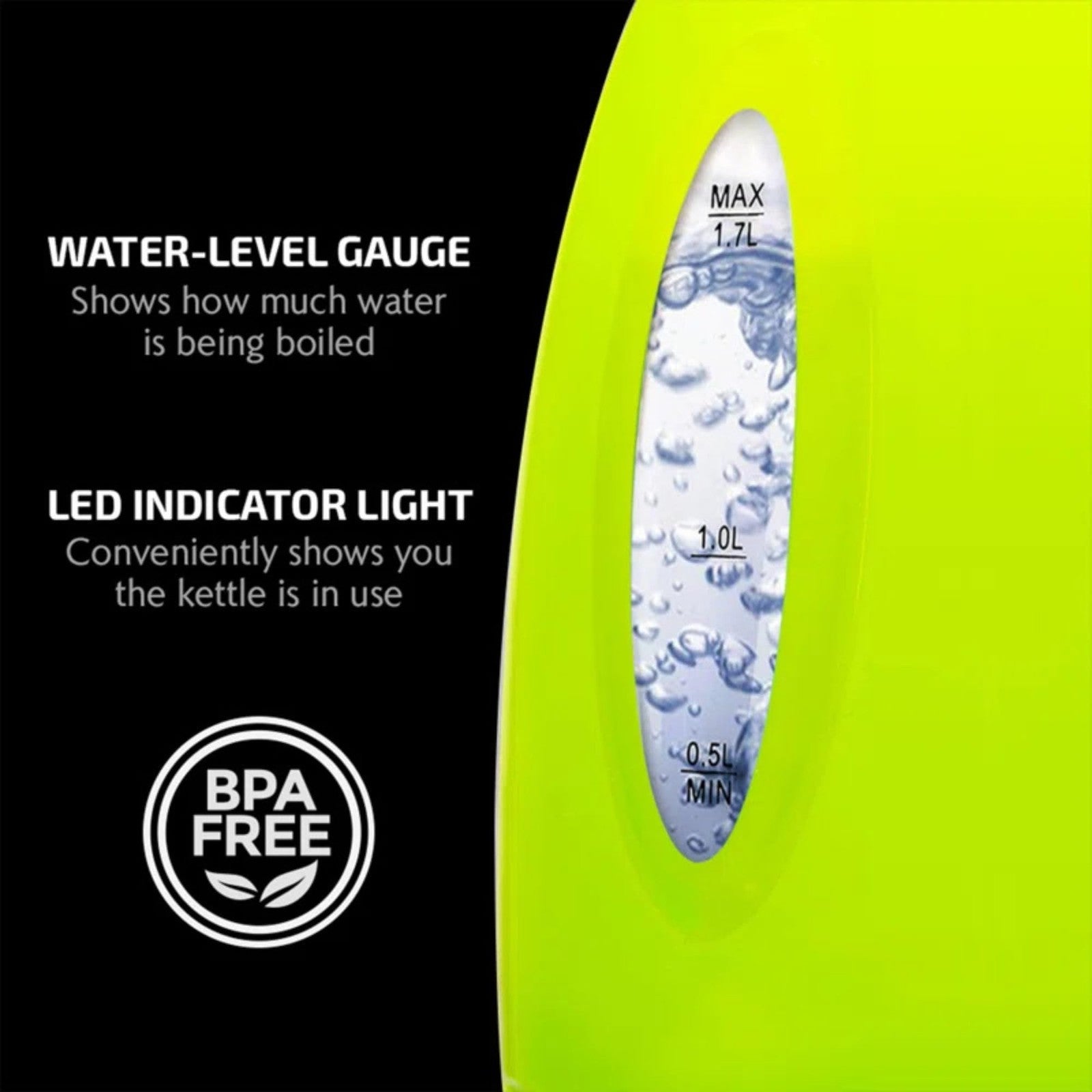 1.7L OVENTE Electric Kettle, Auto Shut-Off, Boil-Dry Protection, Green