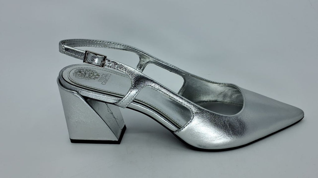Vince Camuto Women's Sindree Block Heel Slingback Pump, New Silver, 8.5