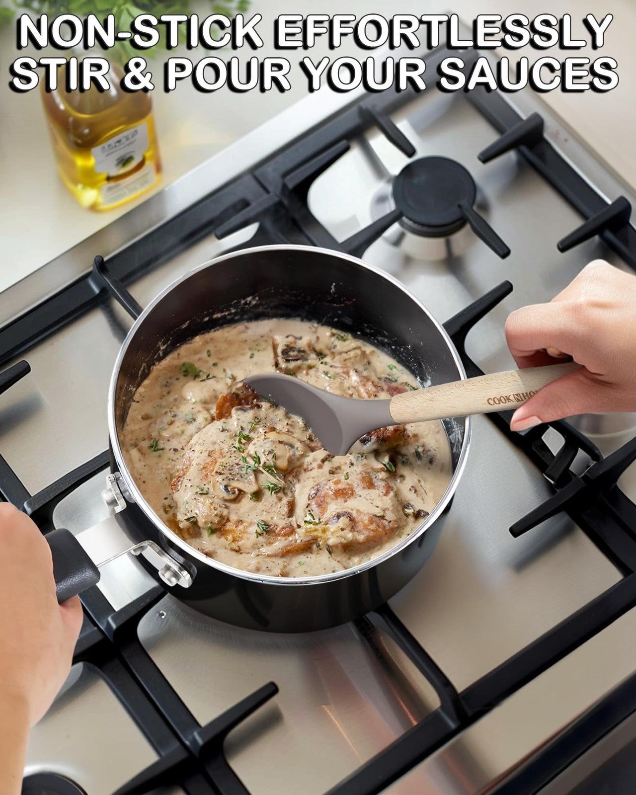 Nonstick Sauce Pan 1 Quart w/ Glass Lid, Black Aluminum Cookware