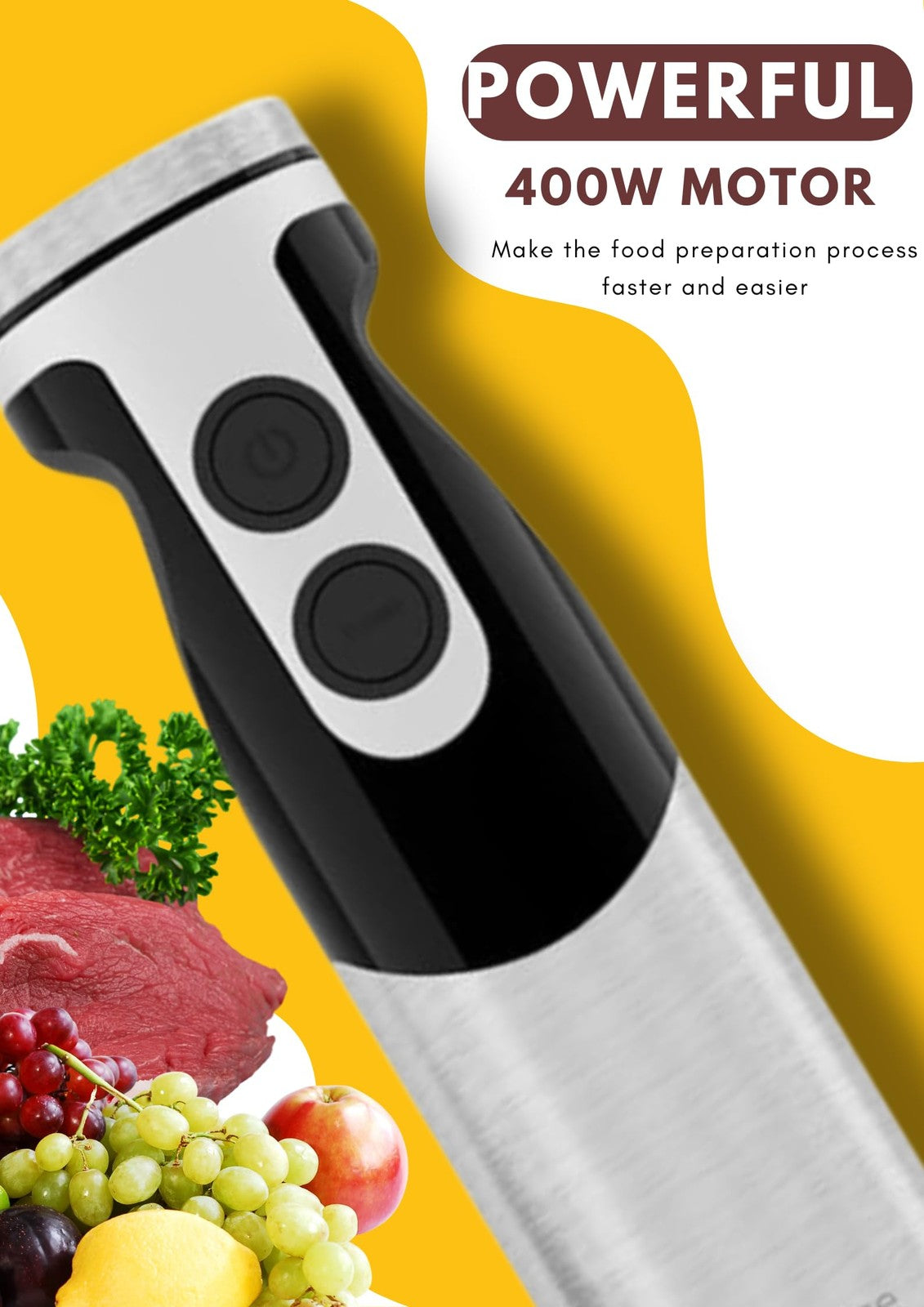 MegaWise Black Immersion Blender 5-in-1, 400W, 12-Speed, w/ Accessories