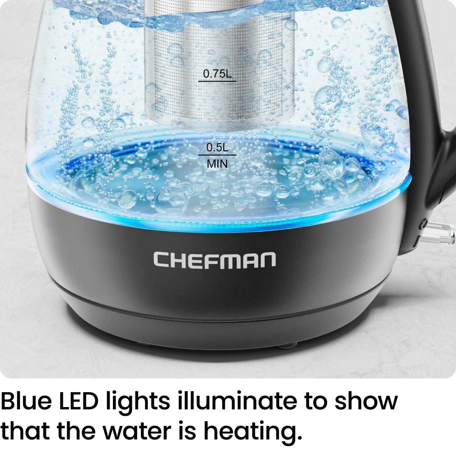 Chefman 1L Electric Kettle, Boil-Dry Protection, Stainless Steel Filter