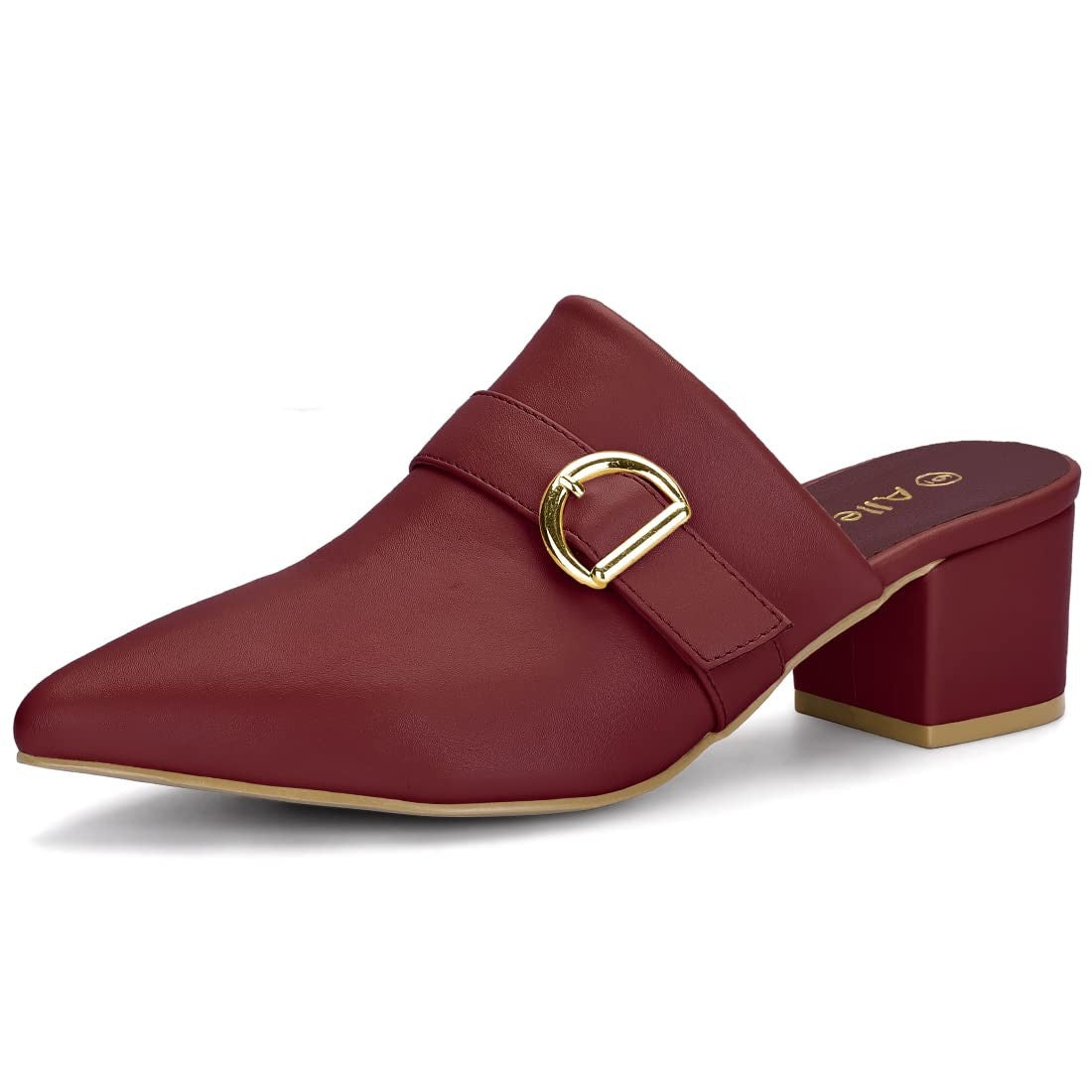 Allegra K Women's Pointed Toe Block Heel Burgundy Mules Shoes 7 M US