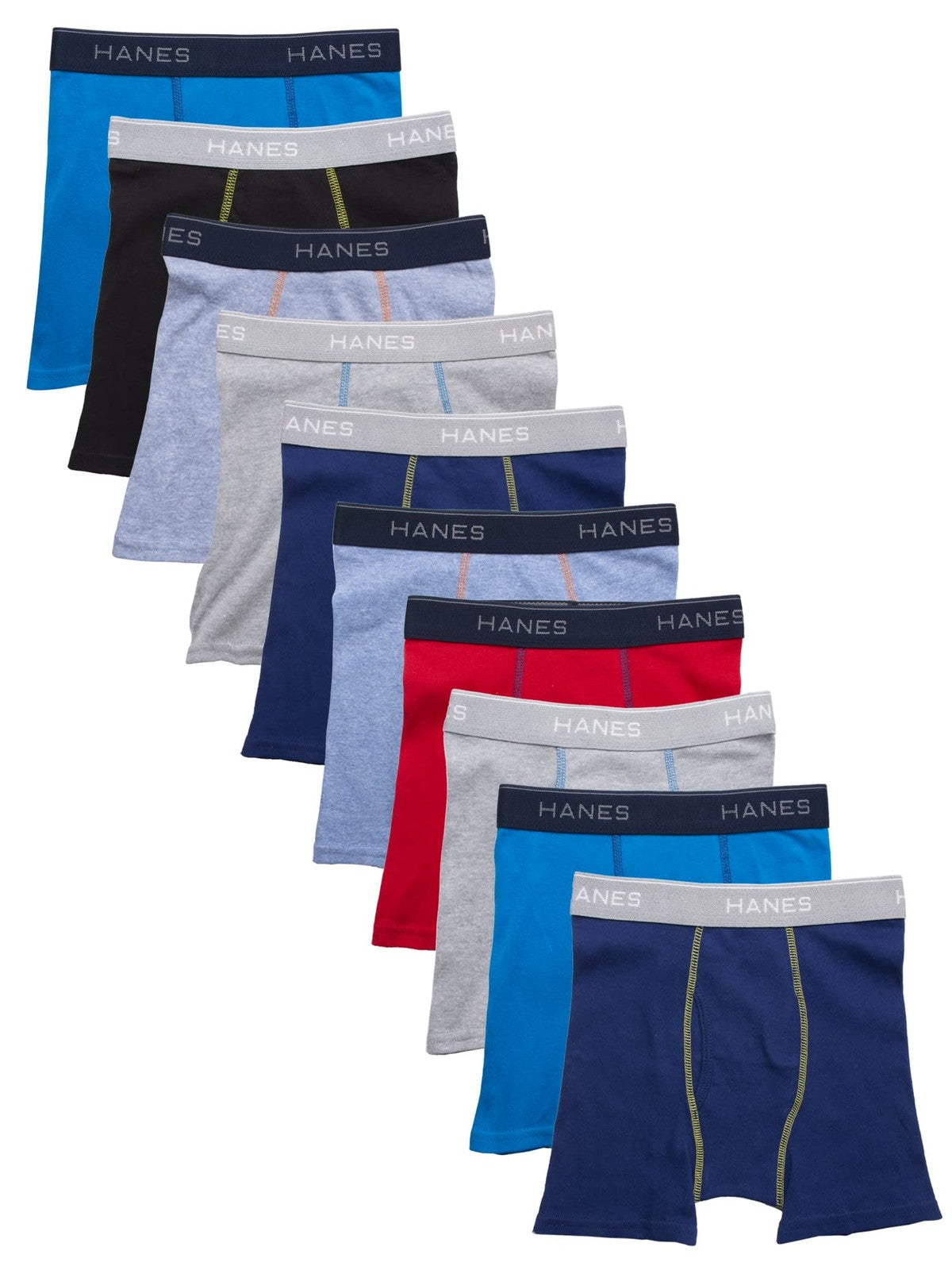 Hanes 10 Pack Boys' Boxer Briefs, Comfort Flex, Large, Assorted Colors