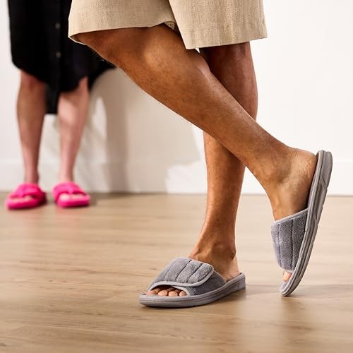 Dearfoams Men's Memory Foam Slide Slippers, Medium Grey, Size 11-12