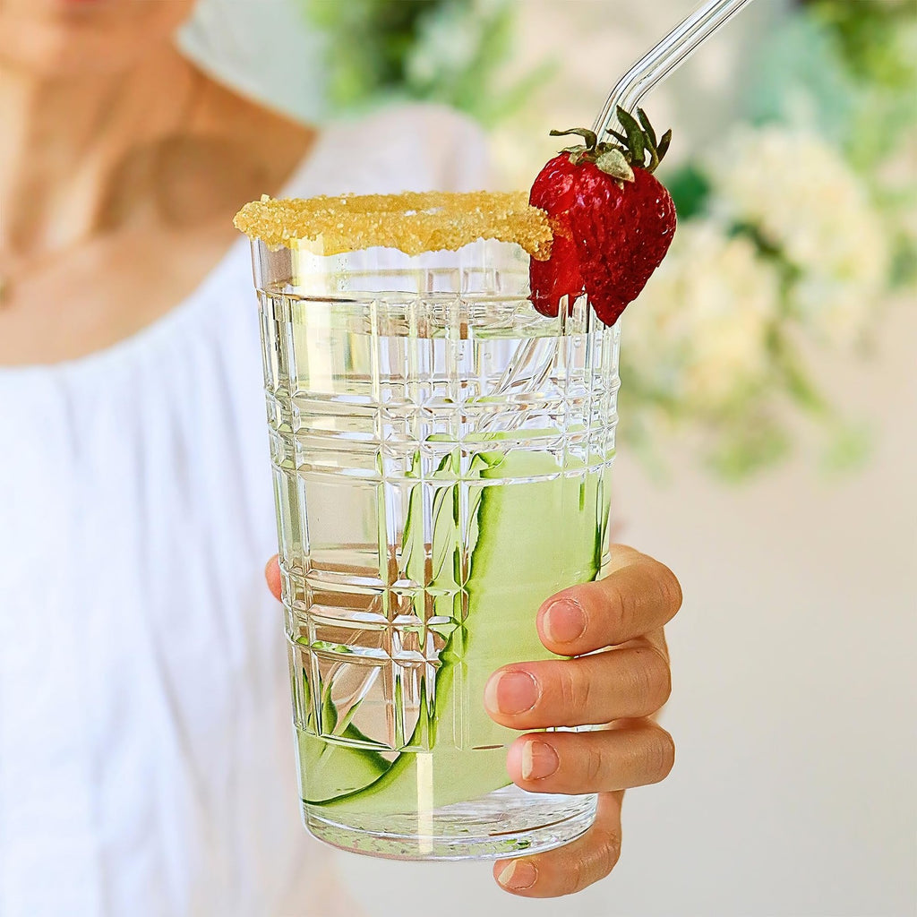 Clear Plaid Acrylic Drinking Glasses Set of 8 - 22oz Tumblers, BPA-Free