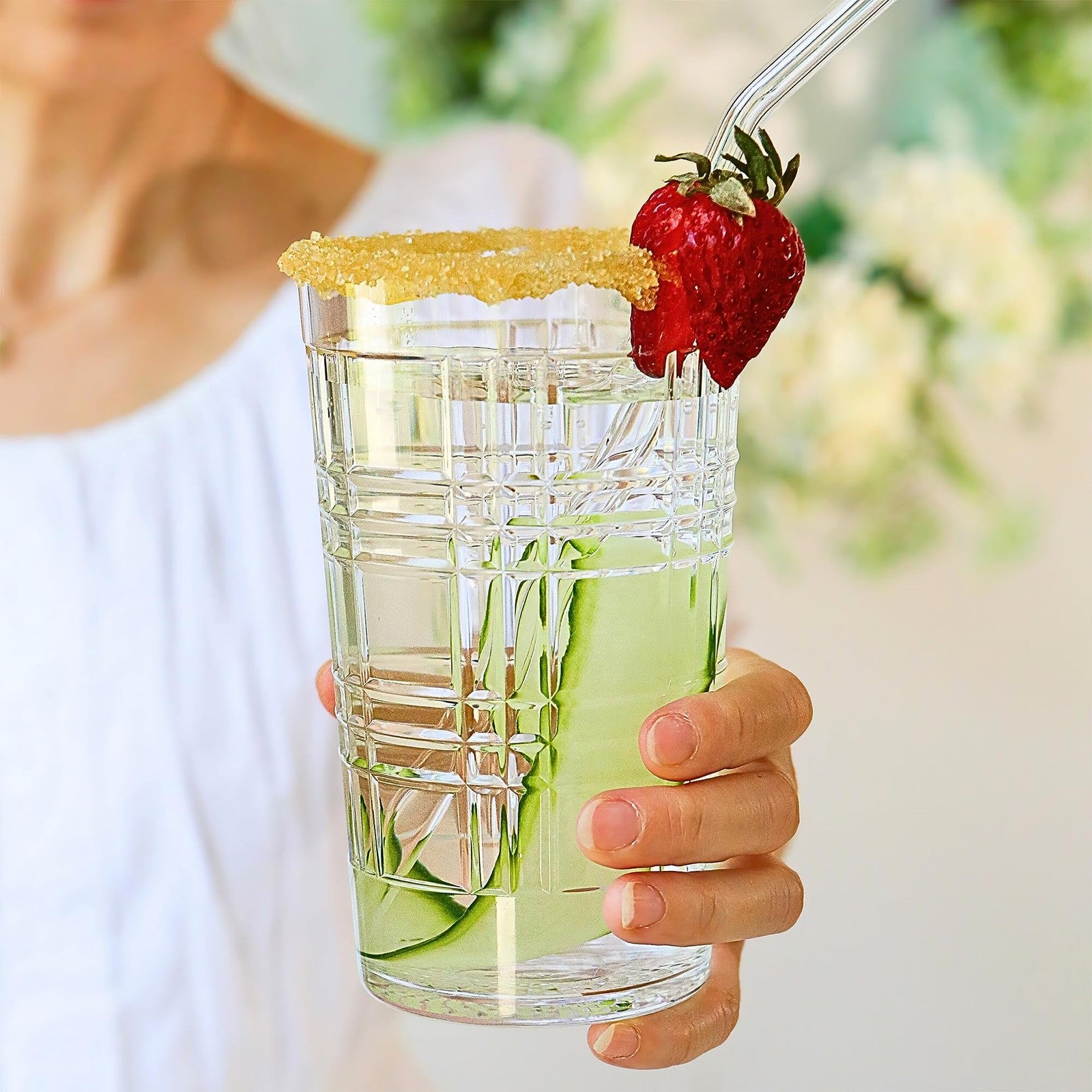 Clear Plaid Acrylic Drinking Glasses Set of 8 - 22oz Tumblers, BPA-Free