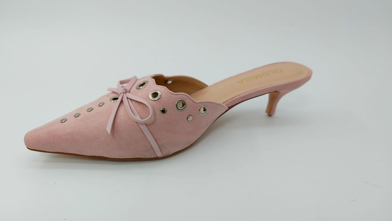 Olomisa Womens Pink Suede Kitten Heels w/ Bow & Studded Design Size 9