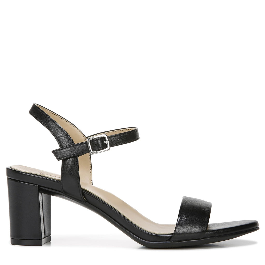 Naturalizer Bristol Ankle Strap Block Heel Sandal Black Smooth 10W