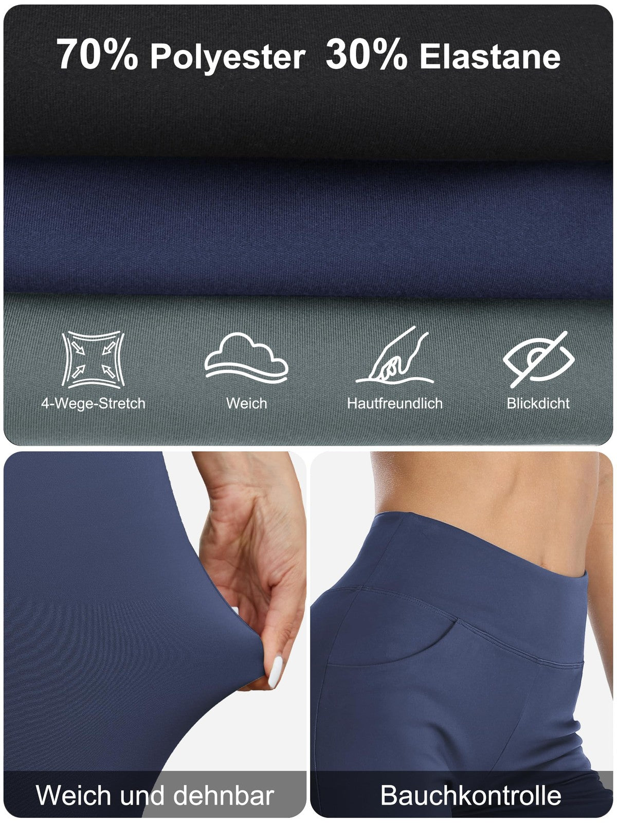 Blue Bootcut Yoga Capris, Women's Medium, 4 Pockets, Tummy Control