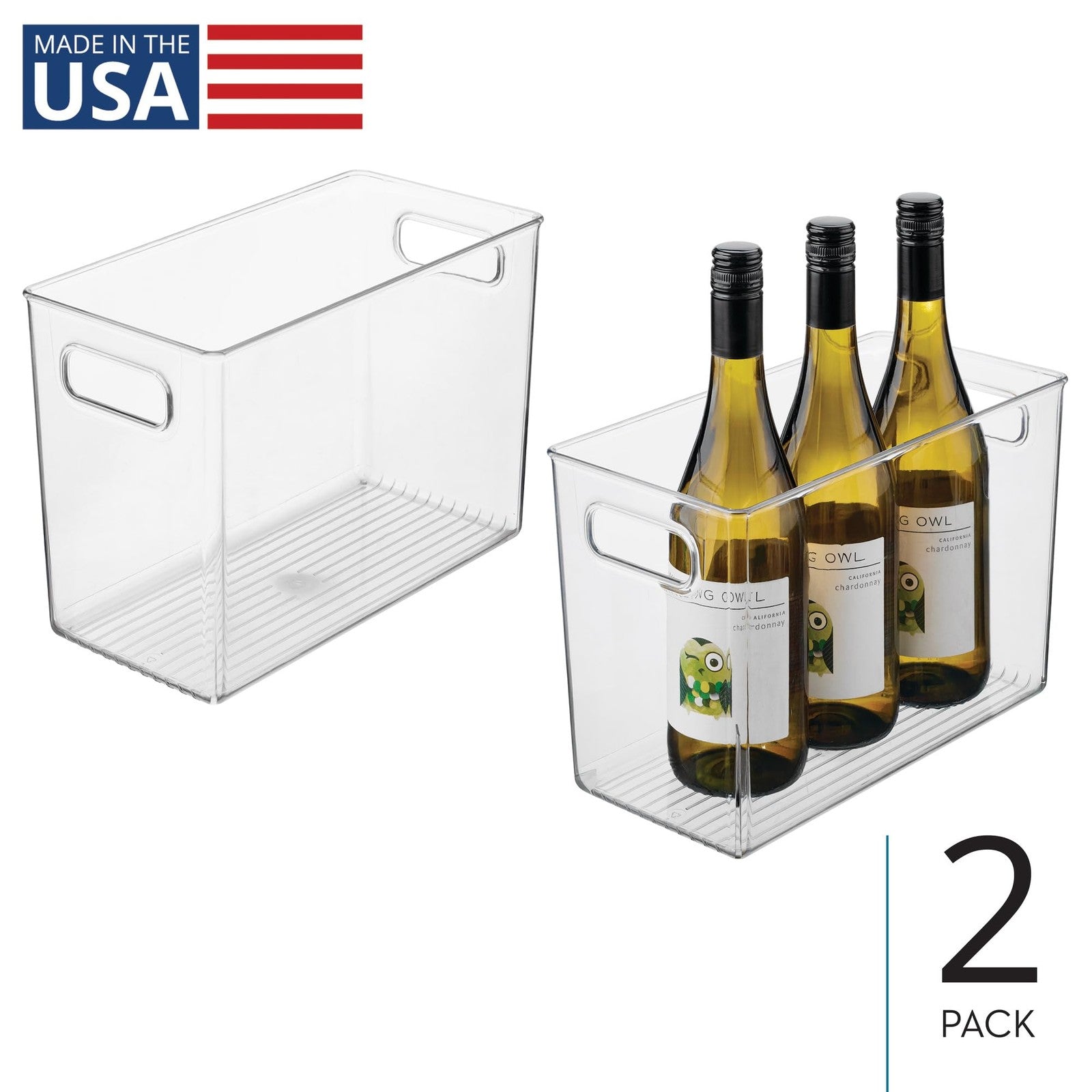 Set of 2 iDesign Pantry Bins, Clear, w/ Handles for Kitchen Organization