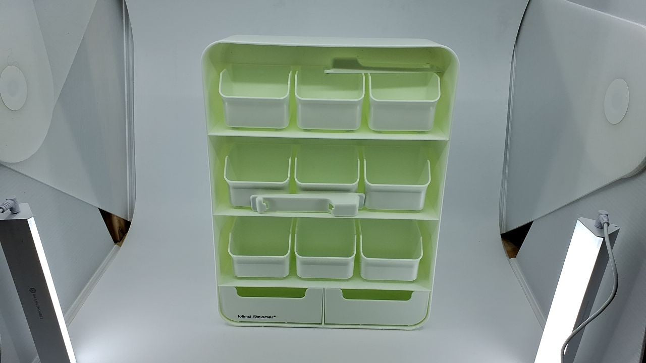 Compact Tea Station Organizer, 11-Drawer, White Plastic, 10.25"L