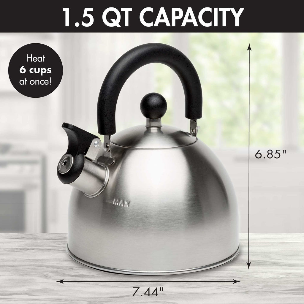 Primula Stewart 1.5Qt Whistling Kettle Brushed Steel Cool Touch Folding Handle