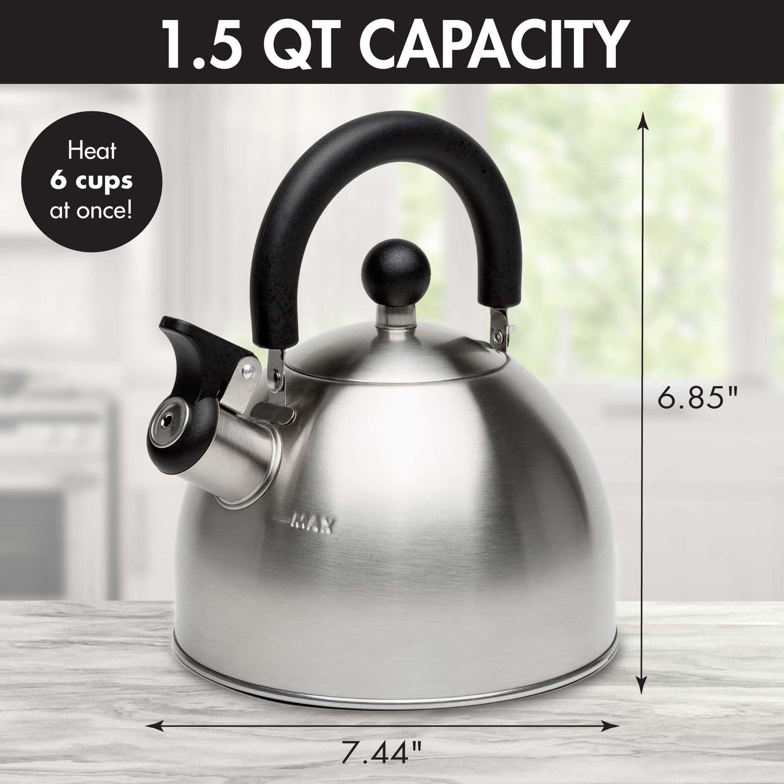 Primula Stewart 1.5Qt Whistling Kettle Brushed Steel Cool Touch Folding Handle
