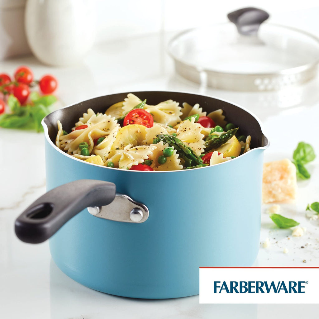 Farberware DiamondMax 3Qt Saucepan w/ Strainer Lid, Aqua, Dishwasher Safe