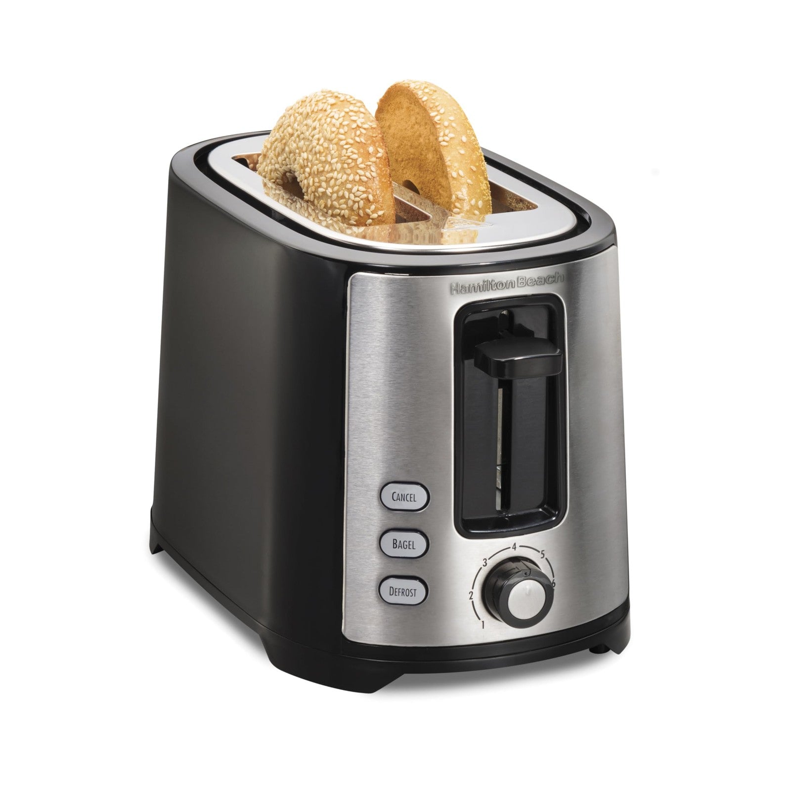 Hamilton Beach 2 Slice Toaster w/ Bagel Setting, Auto Shutoff, Black/Silver