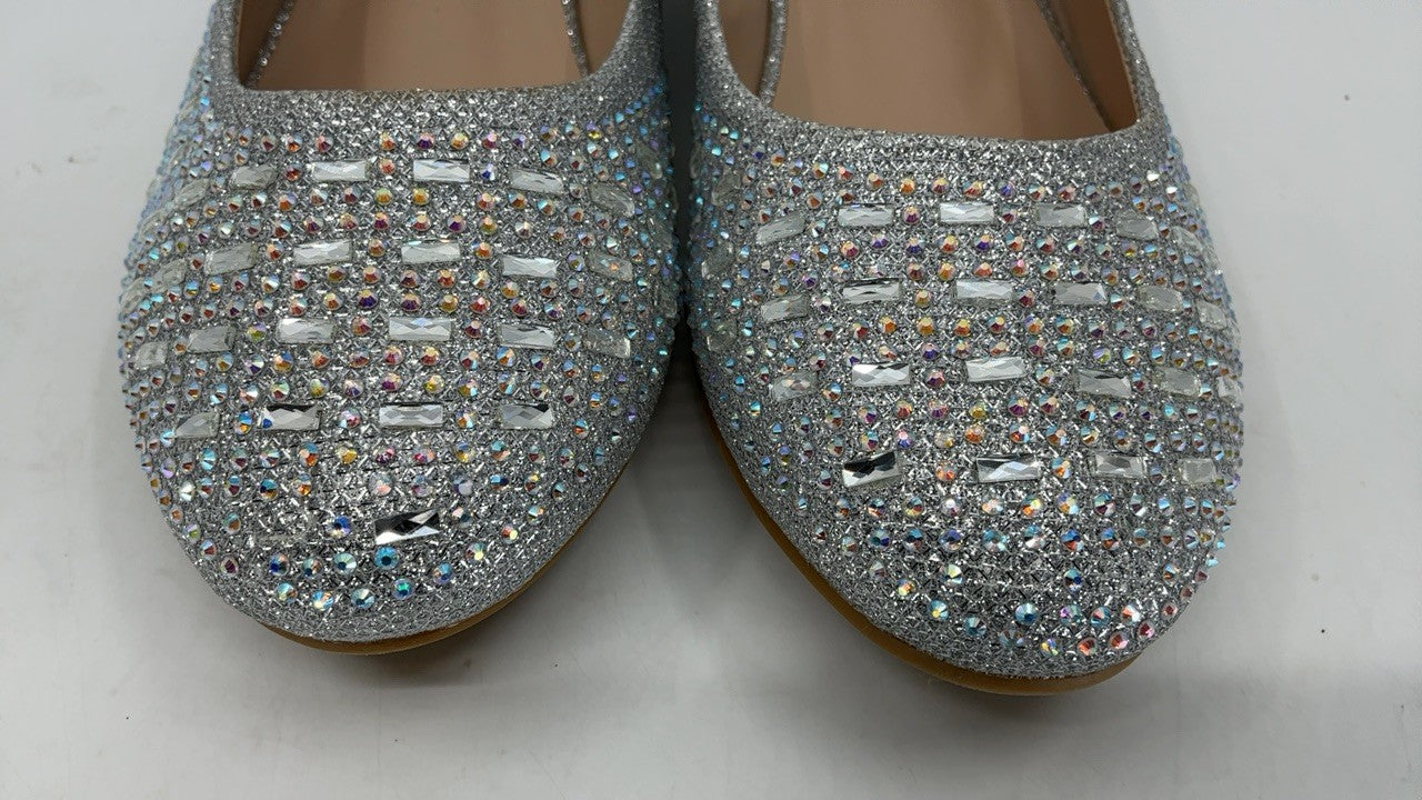 Olivia K Women's Close Round Toe Low Wedge Rhinestone Comfort Silver Size 7.5