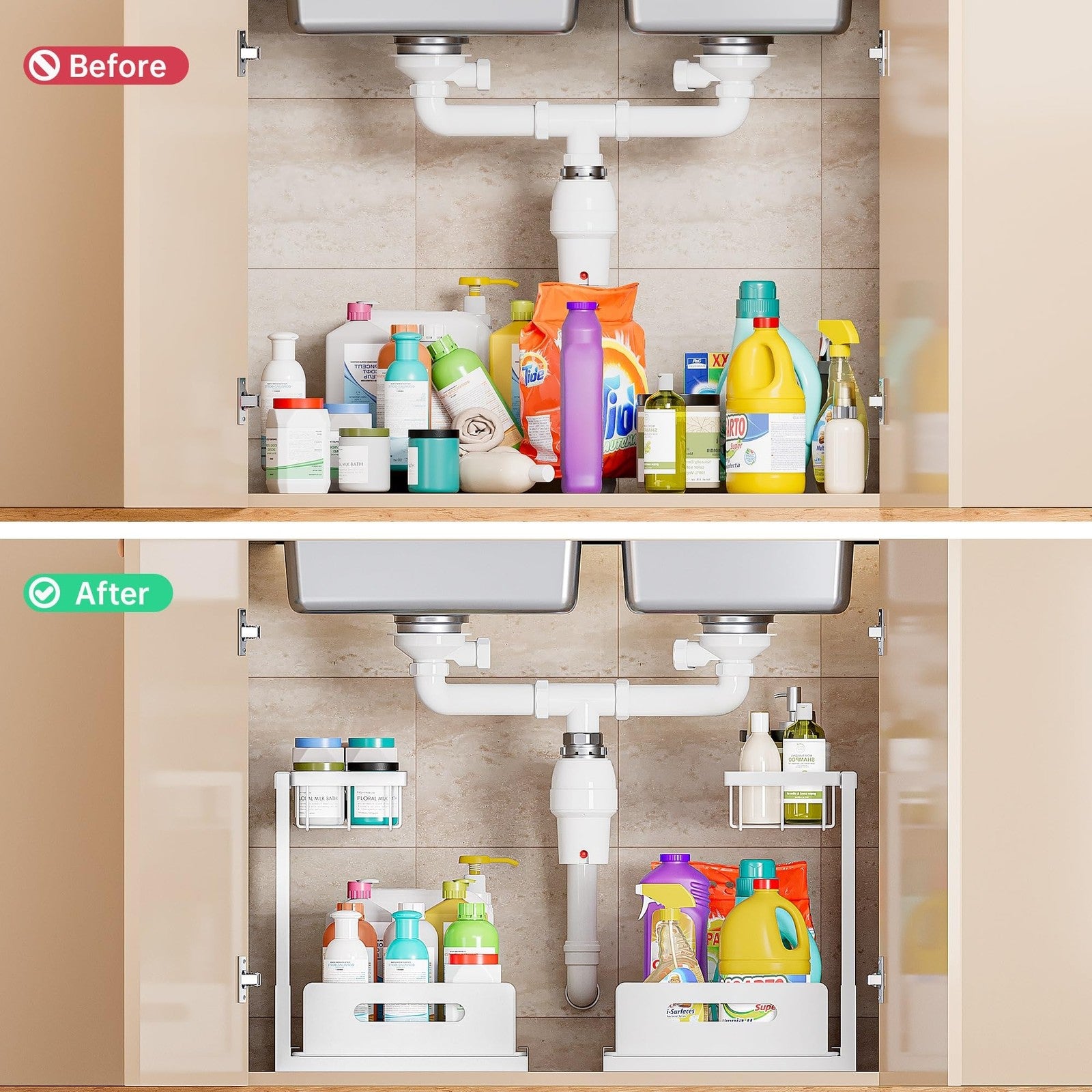 Slide Out Cabinet Organizer, White, 1 Pack for Kitchen & Bathroom
