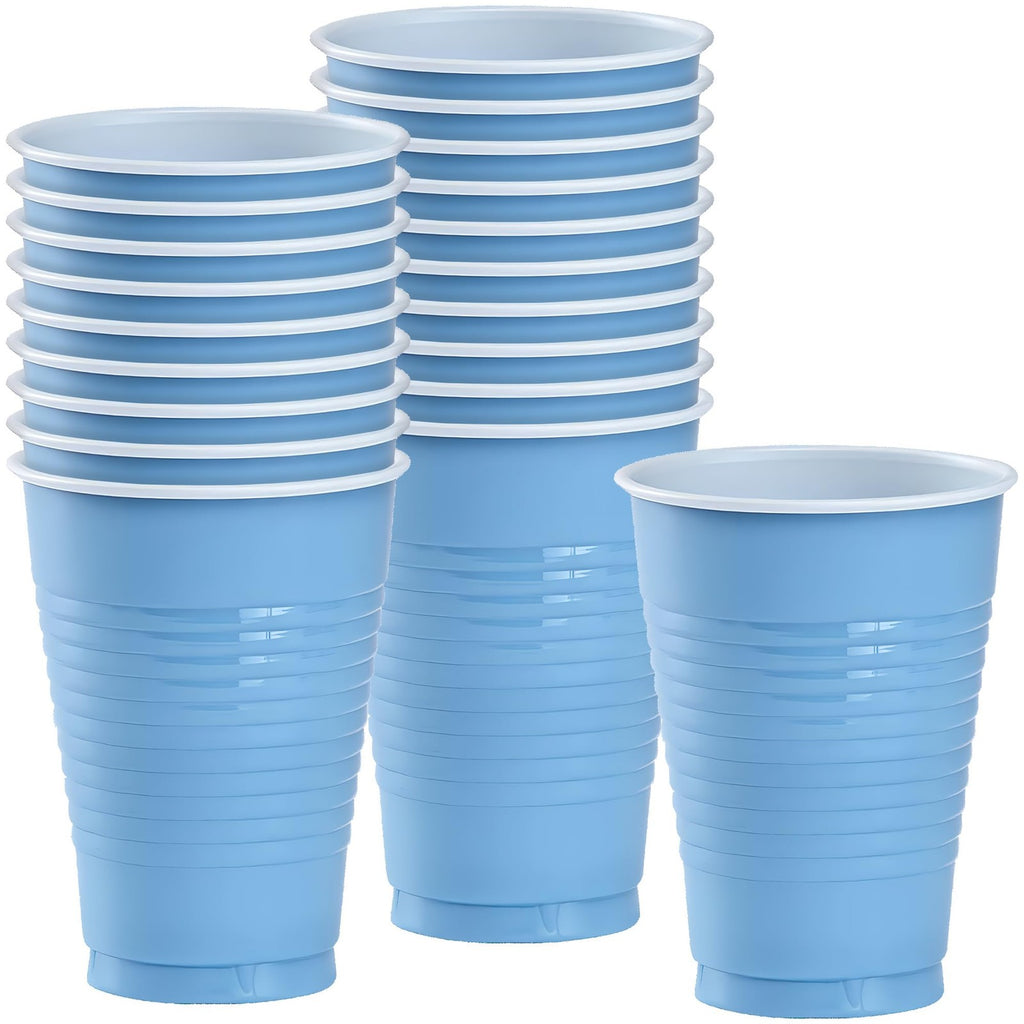 Light Blue Plastic Party Cups 12 Oz, 20 Count - Durable & Disposable