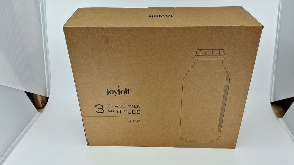 Airtight 32 Oz Glass Milk Bottles – 3 Pack w/ Lids & Pourer, Dishwasher Safe