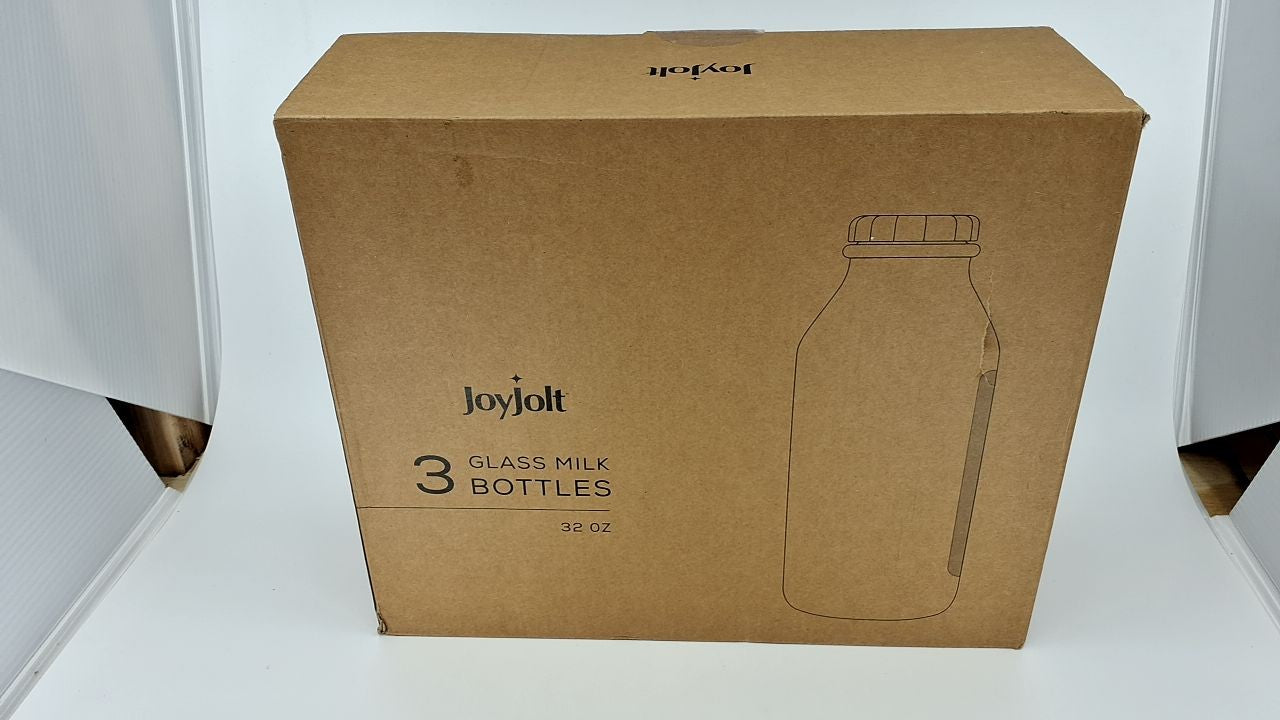 Airtight 32 Oz Glass Milk Bottles – 3 Pack w/ Lids & Pourer, Dishwasher Safe