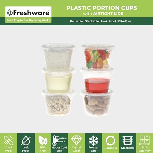 1 Oz Plastic Portion Cups w/ Lids - 200 Sets, Clear Souffle Cups