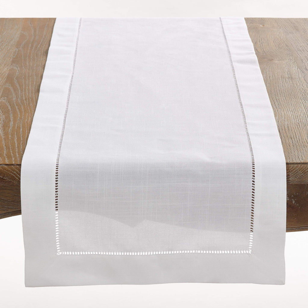 Saro Lifestyle Hemstitched Border Table Runner, White, 16"x120"