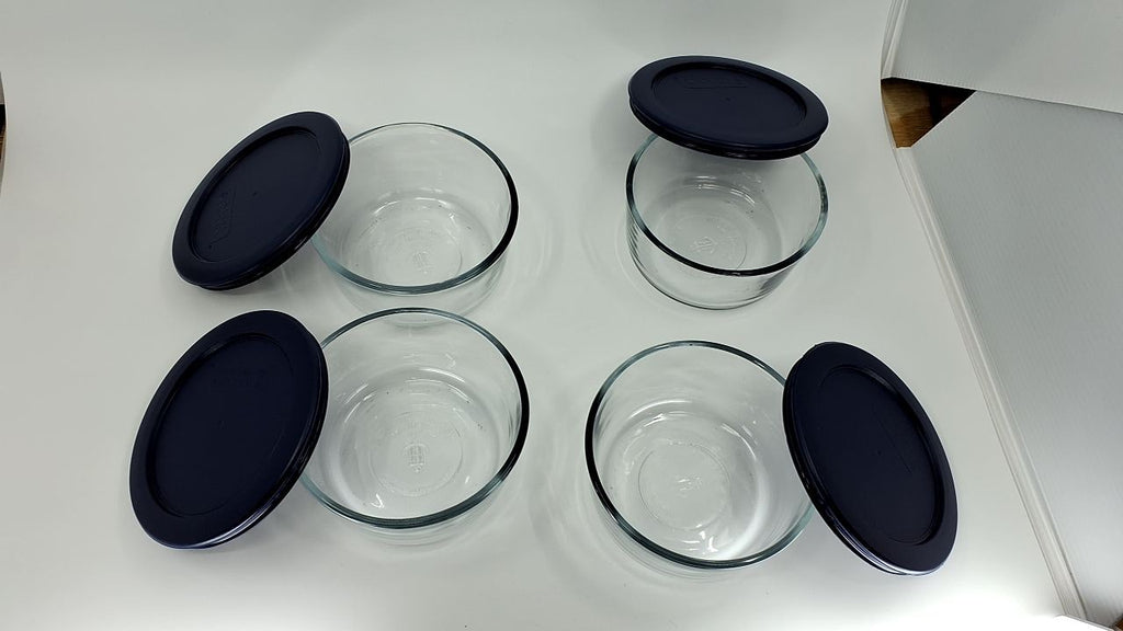 Set of 4 Glass Storage Containers 2 Cup w/ Navy SnugFit Lids