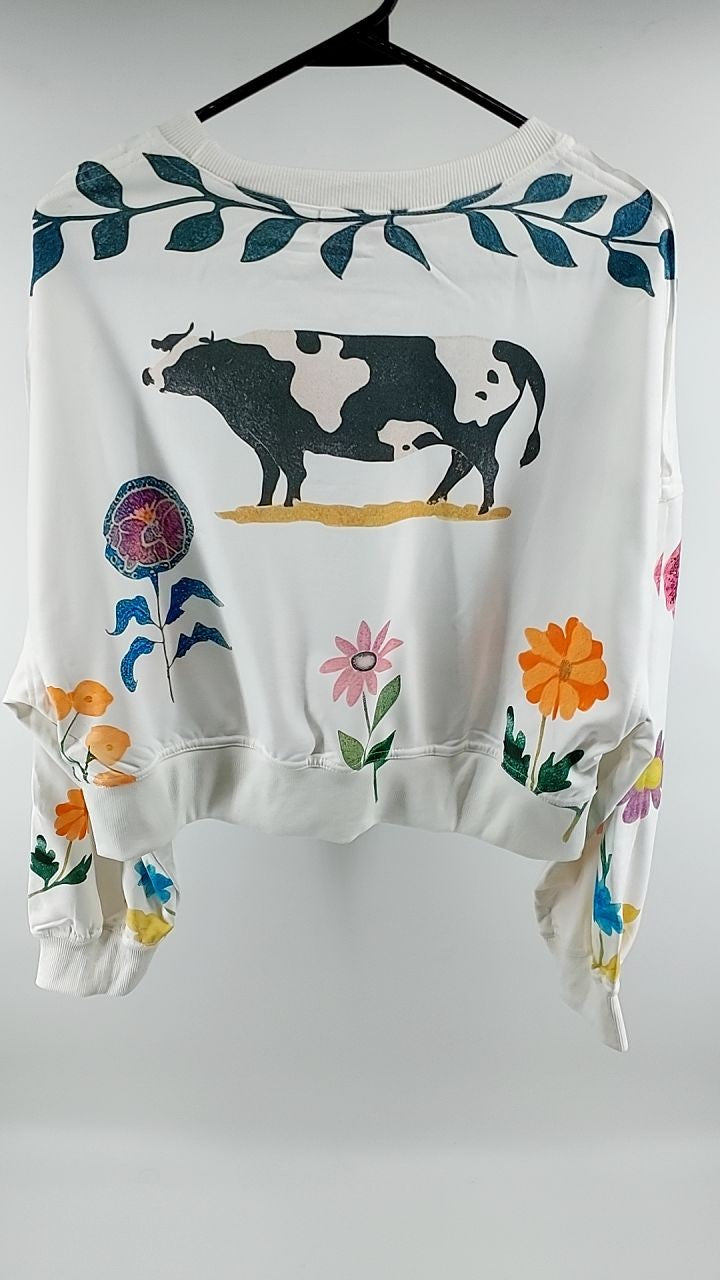 Printed Round Neck Dropped Shoulder Sweatshirt