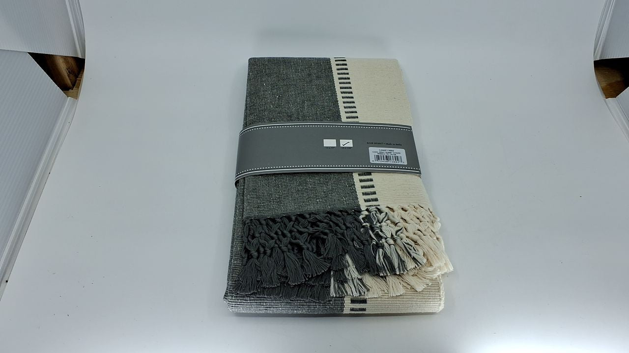 Dobby Stripe Table Runner 13x108in Cool Gray Cotton W/ Fringe