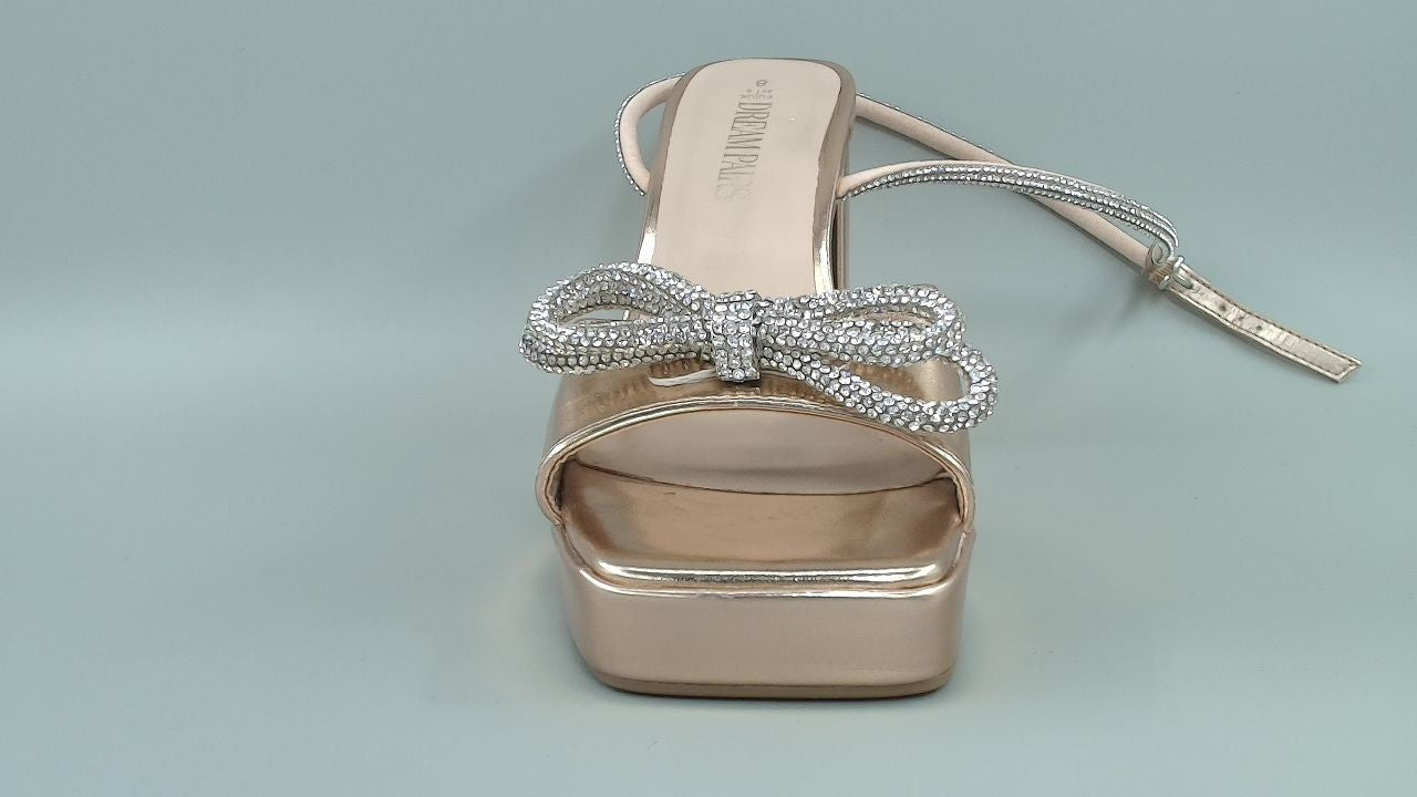 DREAM PAIRS Women's Double Bowknots Platform Chunky Heels Rhinestone SquareToe,8