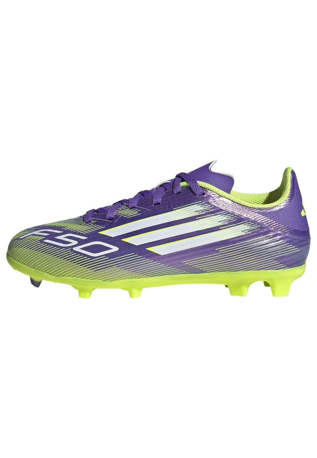 adidas F50 League Firm Ground Soccer Shoes, Purple Rush/White, 6 Big Kid