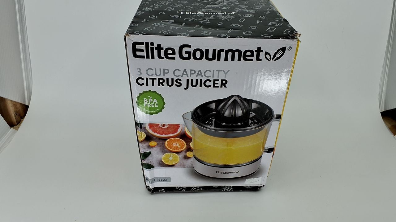 Compact Electric Citrus Juicer 24oz, Pulp Control, Black & Stainless Steel