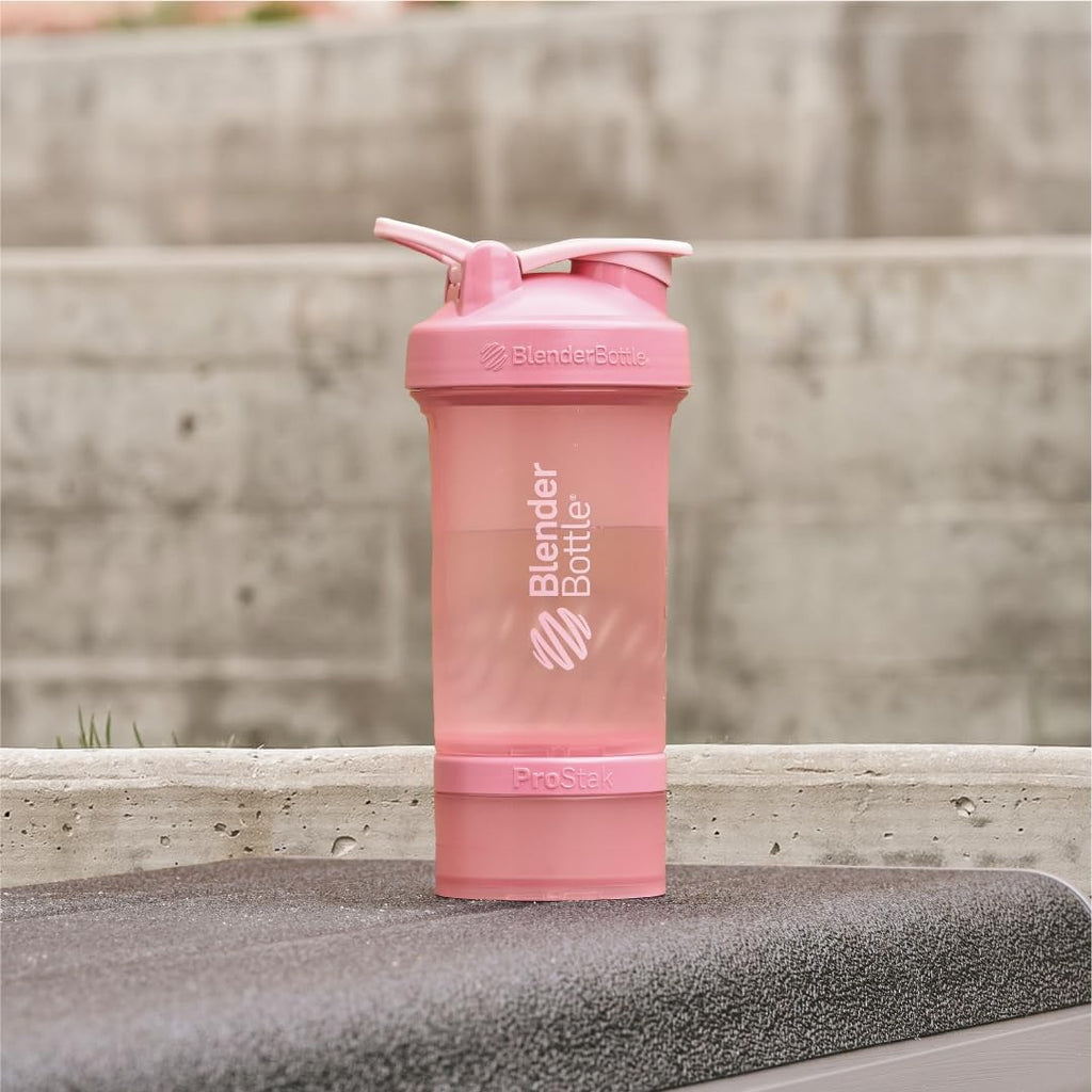 BlenderBottle ProStak Shaker 22oz Rose Pink w/ Pill Organizer & Storage
