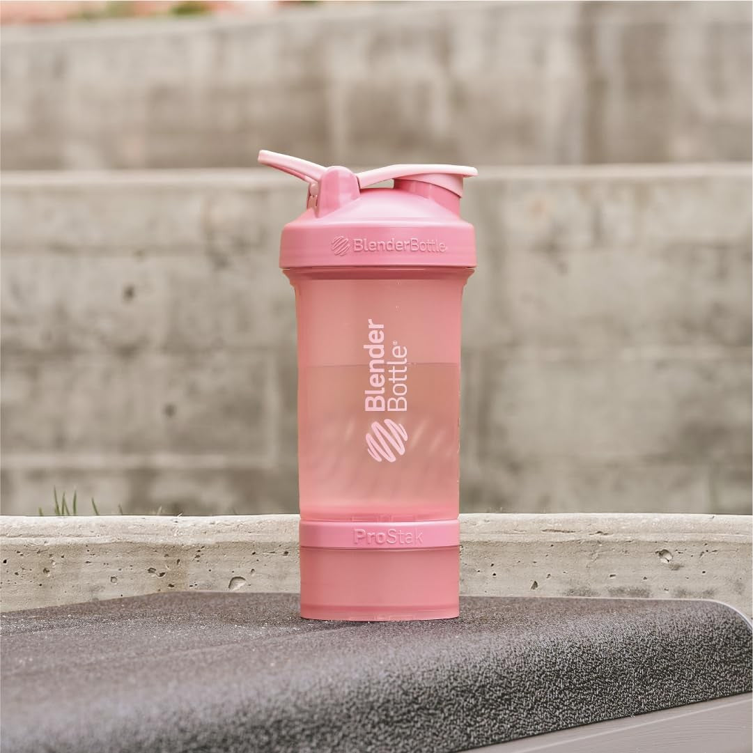 BlenderBottle ProStak Shaker 22oz Rose Pink w/ Pill Organizer & Storage