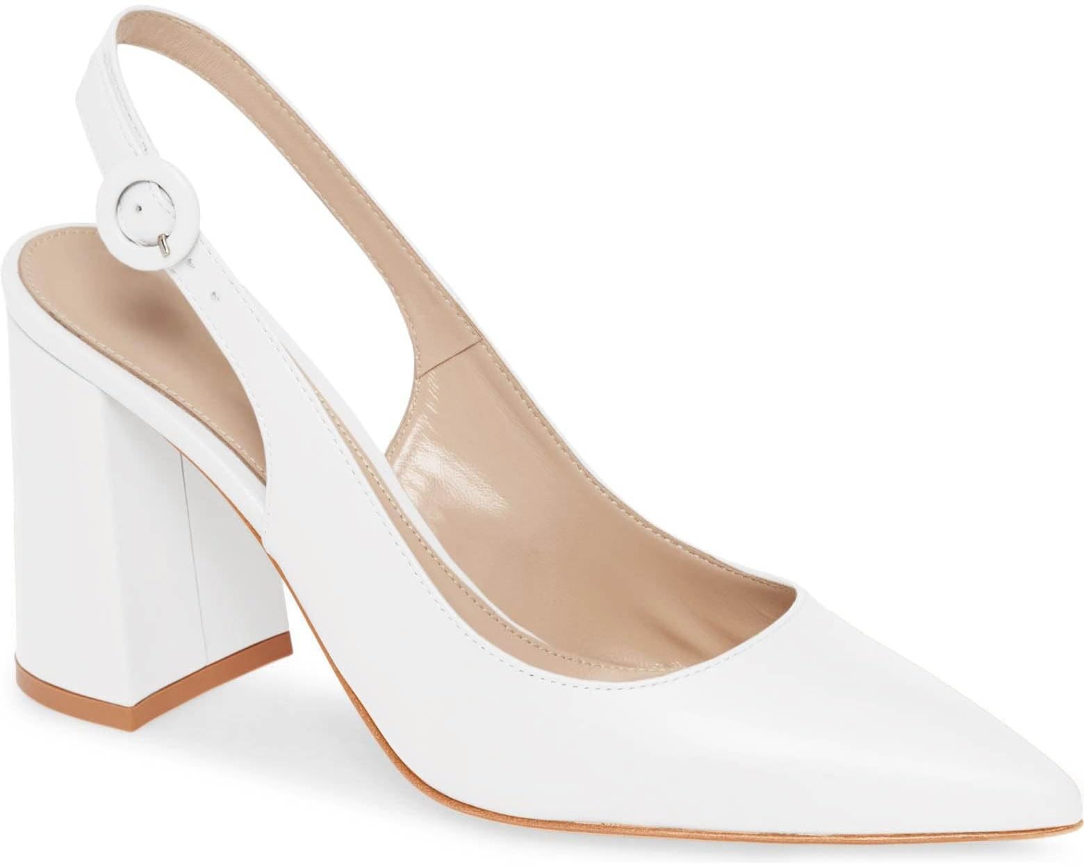 White Pointed Toe Block Heel Pumps Slingback Women's Shoes Size 11