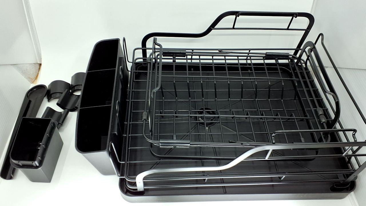 2 Tier Dish Drying Rack, Space Saving, Deep Black, Fits Over Sink